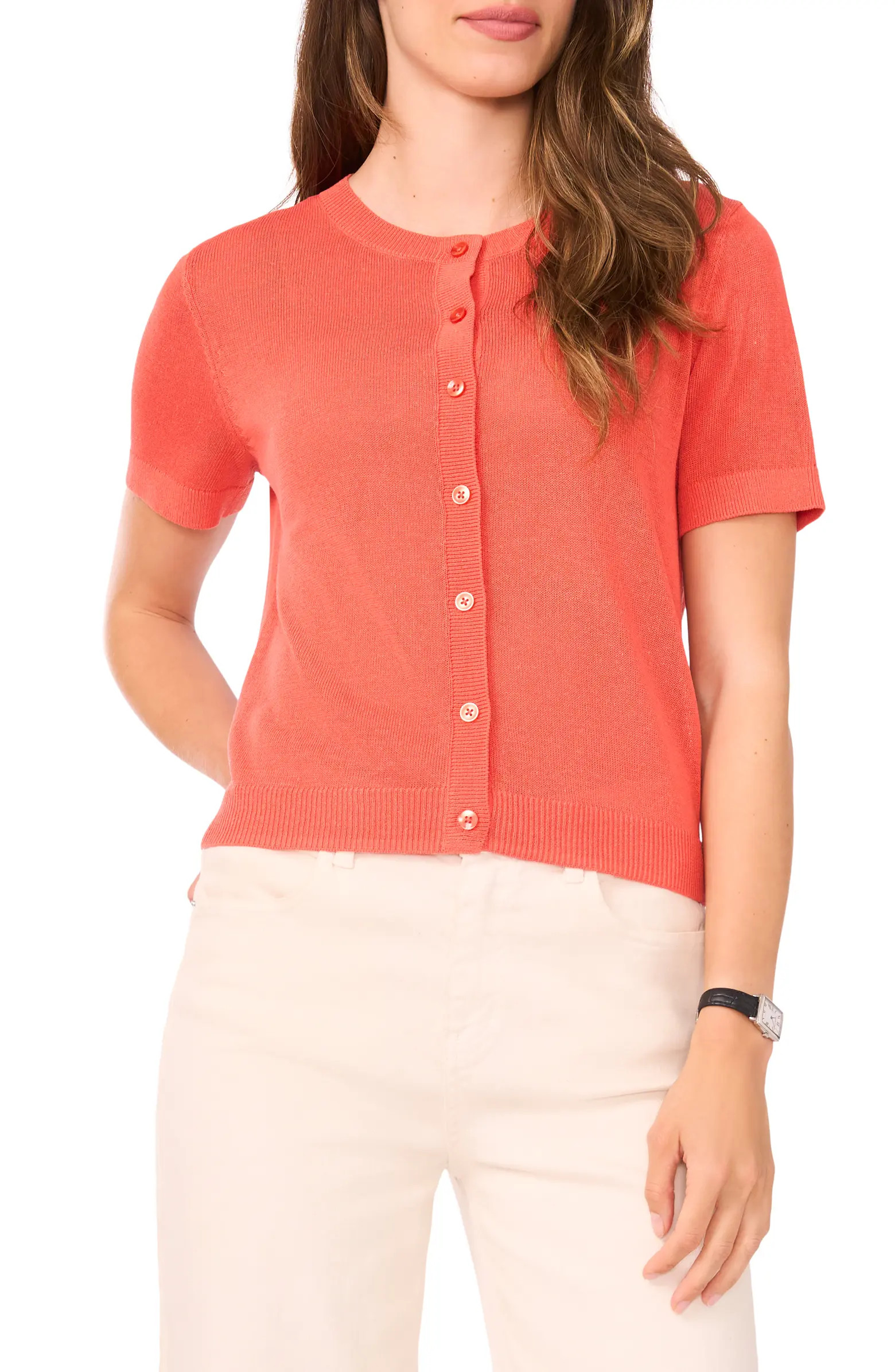 Halogen® Short Sleeve Button-Up Sweater | Nordstrom | Nordstrom