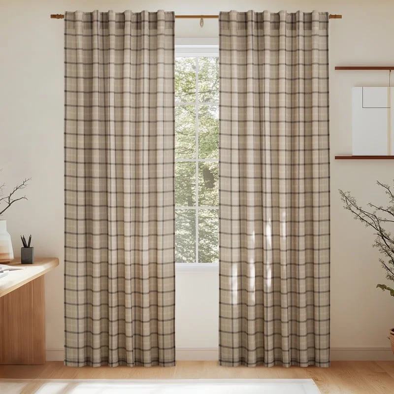 NICETOWN Buffalo Plaid Linen Curtains for Living Room, Check Semi Sheer Linen Curtains Back Tab R... | Walmart (US)