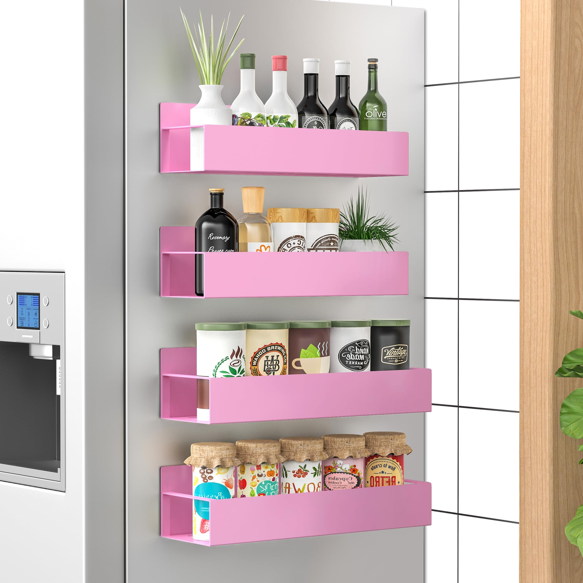 4 Pack Magnetic Spice Storage Rack Organizer for Refrigerator and Oven, Pink Fridge Organizers an... | Amazon (US)