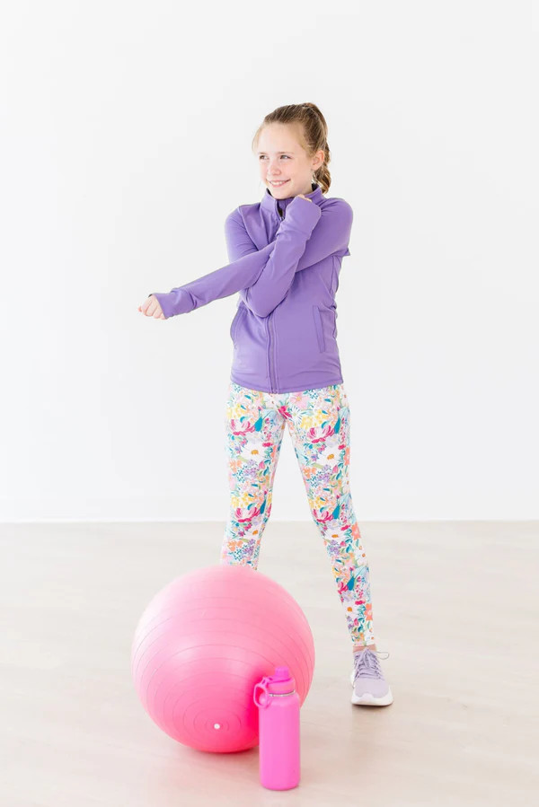 Playful Purple Full-Zip Ruffle Active Jacket | Mila & Rose