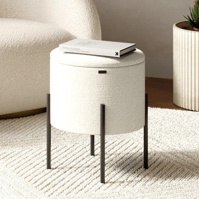 Modern Round Boucle Ottoman With Storage | Wayfair North America