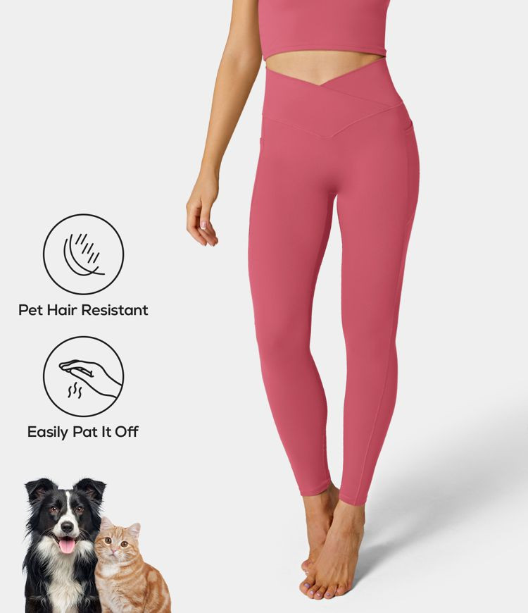 Women’s Patitoff™ Pet Hair Resistant High Waisted Crossover Plain Leggings - HALARA | HALARA