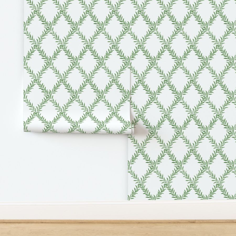 Erin Leafy Trellis Green on White copy | Spoonflower