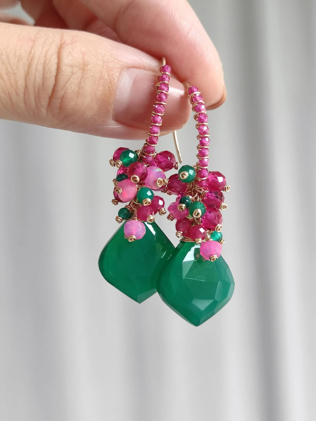 Green ONYX Dangle Earrings/gemstone Handmade Earrings/artistic Earrings/gold Filled/birthday Gift... | Etsy (US)