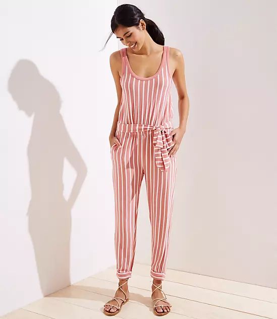 LOFT Beach Striped Slim Tie Waist Jumpsuit | LOFT | LOFT