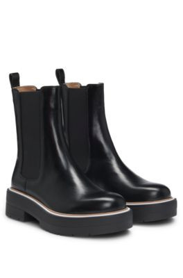 Leather Chelsea boots with Double B monogram- Black Women's Boots size 9 | Hugo Boss (US)