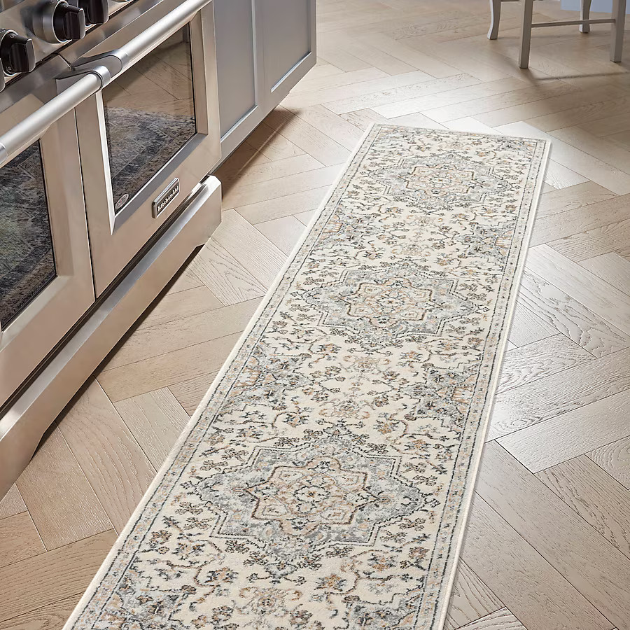 allen + roth Tess 2 x 7 (ft) Loomed Polypropylene Cream Rectangular Indoor Medallion Mid-Century ... | Lowe's