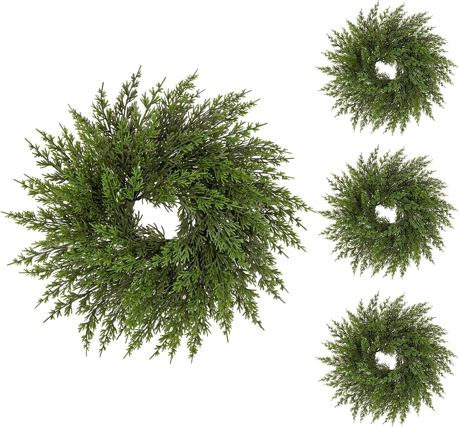 Hollyone 4Pcs Small Cedar Wreaths for Front Door 12" Real Touch Faux Mini Christmas Wreath Artificial Winter Pine Plant Greenery Christmas Wreath Window Walls Xmas Decor Indoor Outdoor Home Decoration | Amazon (US)