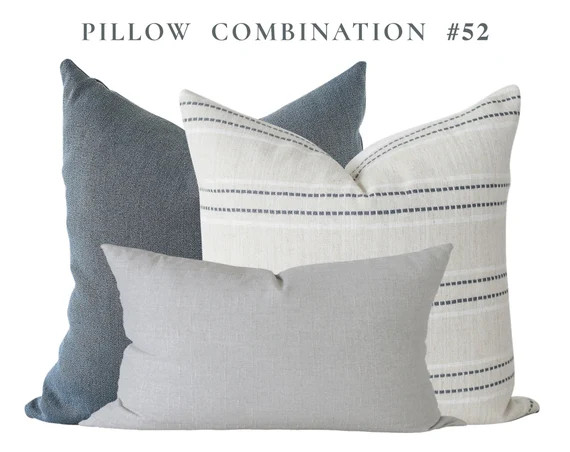 Pillow Combination Set Blue Linen Pillow Cover Charcoal | Etsy Canada | Etsy (CAD)