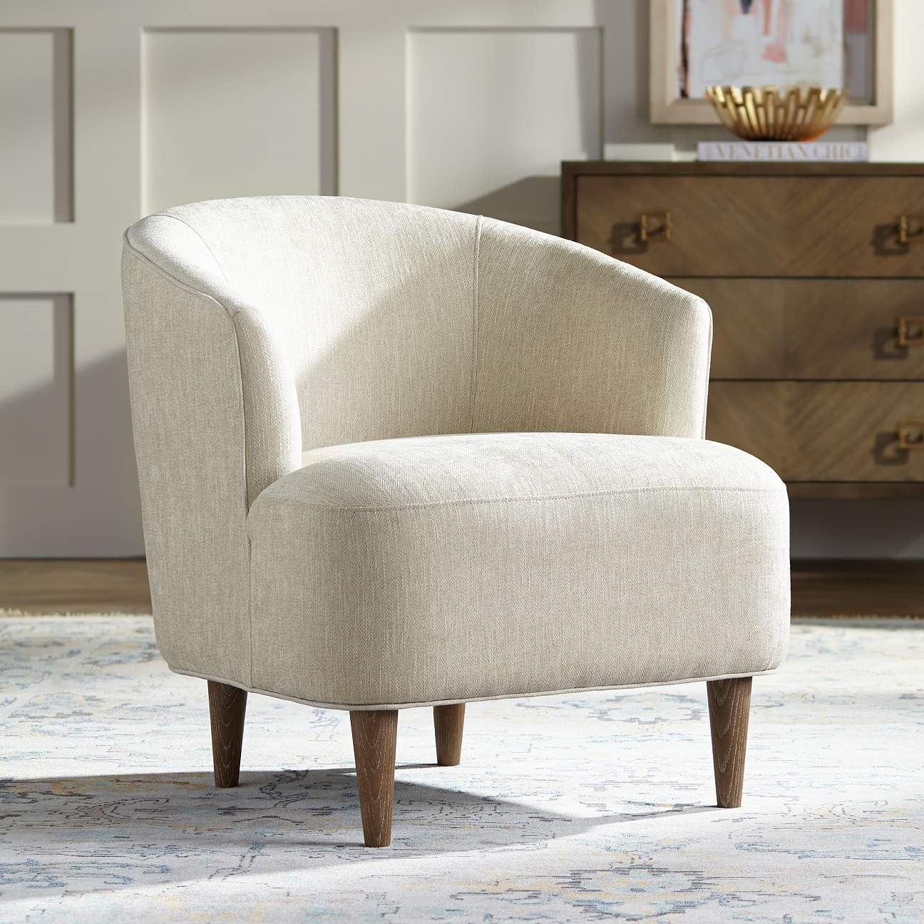 Herringbone Beige Fabric Modern Accent Chair | Lamps Plus