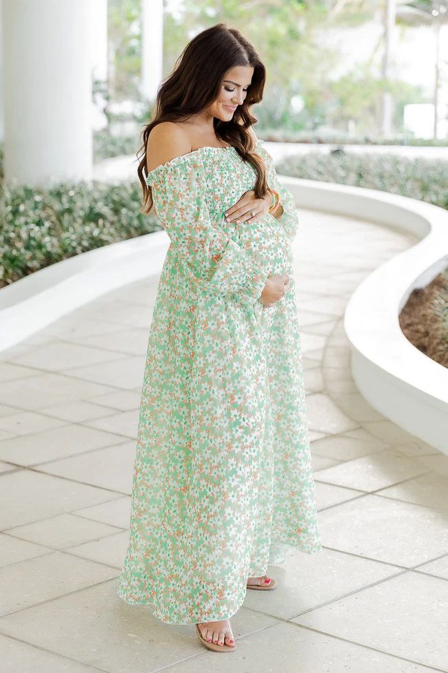 Spring Blessings Smocked Bust Green Floral Maxi Dress - Natalie Kennedy X Pink Lily | Pink Lily