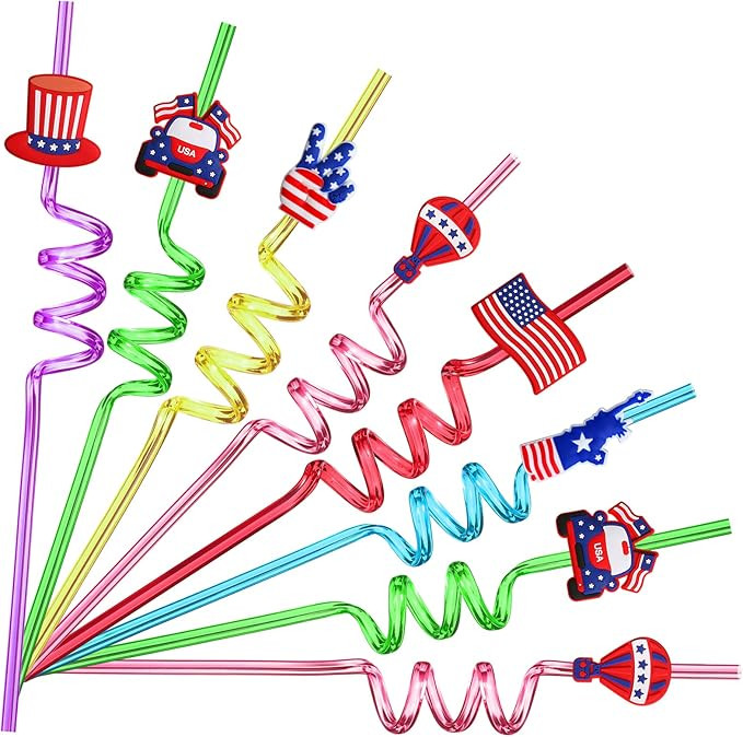 24pcs 4th of July Party Favors Patriotic Drinking Straws for Veterans Day Election Day 4th of Jul... | Amazon (US)