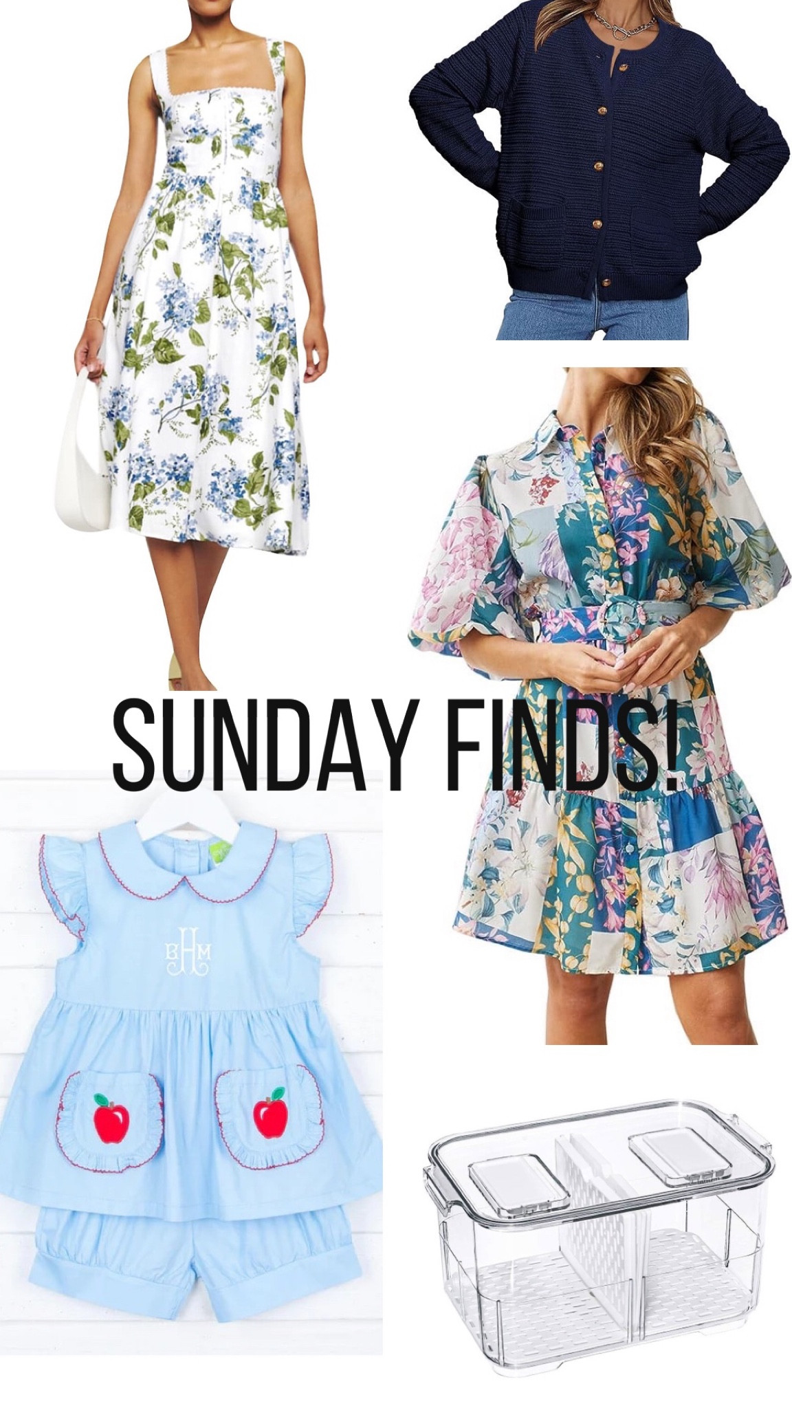 SUNDAY FINDS! Beautiful floral print amazon dress, button down cardigan sweater, amazon patterned dress, back to school outfits from smocked auctions and a new fruit container  

#LTKhome #LTKBacktoSchool #LTKkids