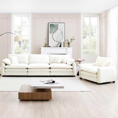 Beige Corduroy For Living Room Bliss: Mid-century Modern 2 With 3, Single Seat And 4 Pillows In Corduroy. Comfortable Stylish A Beautiful | Wayfair North America