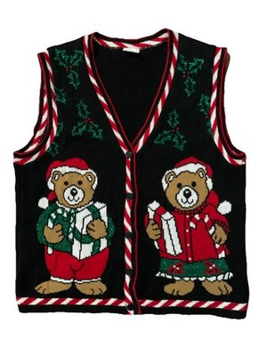 VTG Holiday Time Christmas Bears Presents Candy Cane Trim Cardigan Vest USA MADE | eBay US