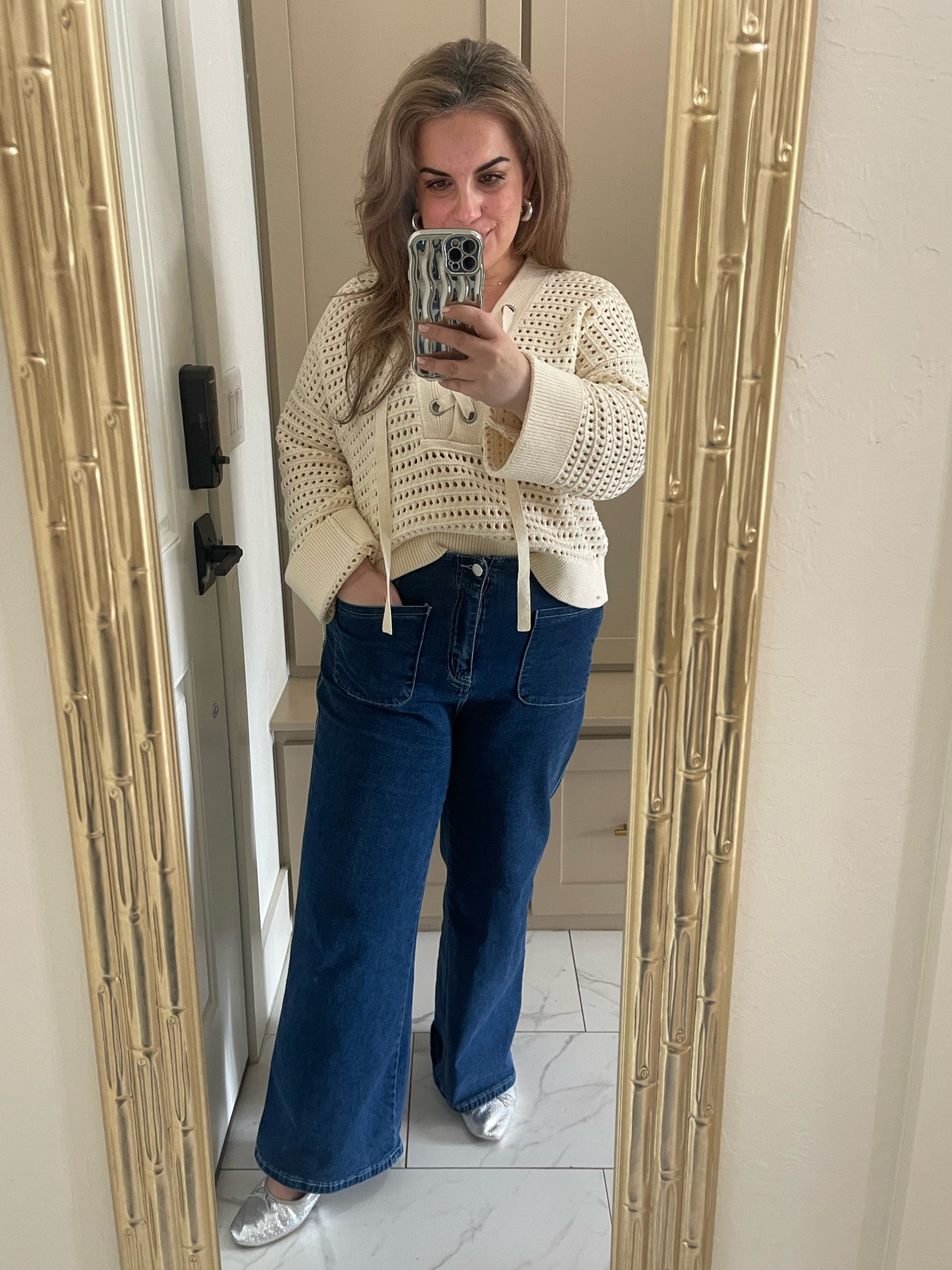 Easy Spring Amazon OOTD 🍦🩶 I love the cream colored crochet and silver accessories. I’ve been wanting to try the wide leg jeans trend and these are so soft! Like butter!

#LTKfindsunder50 #LTKmidsize #LTKover40