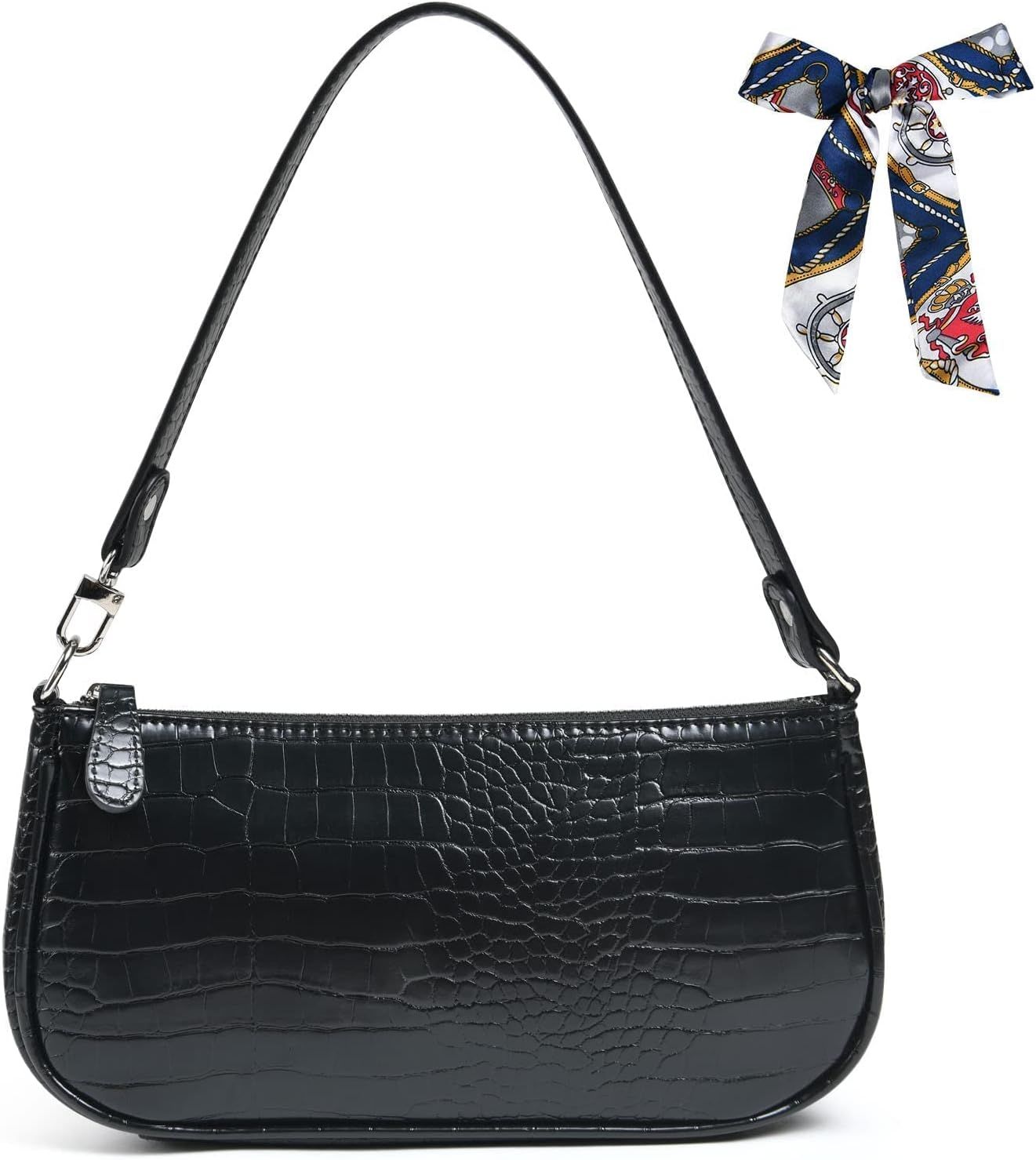 Retro Classic Clutch Bag for Women, Crocodile Leather Underarm Bag Small Purse with Ribbon, Zippe... | Amazon (US)