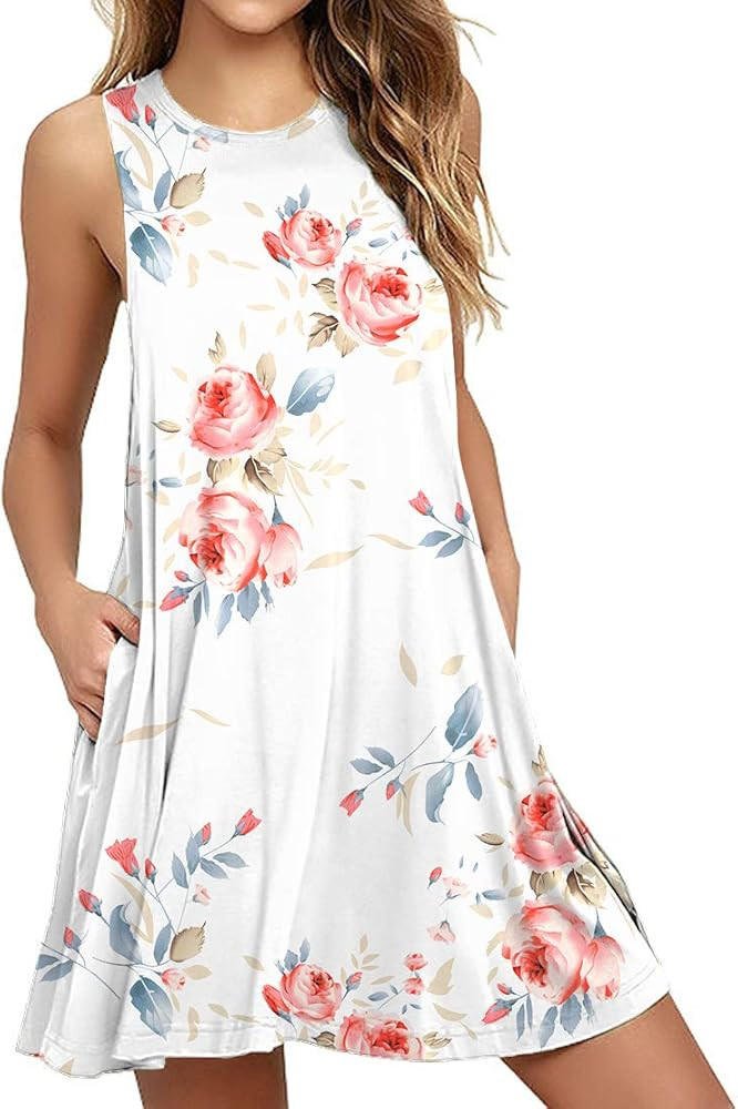 Women's Summer Casual Swing T-Shirt Dresses Beach Cover up with Pockets | Amazon (US)