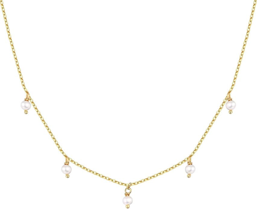 PAVOI 14K Gold Plated Station Necklace - Simulated Diamond Layering Necklaces - Womens CZ Chain | Amazon (US)