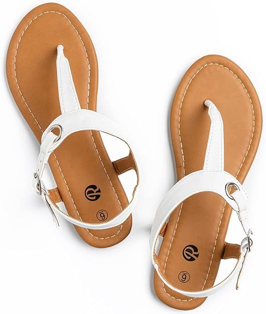 Rekayla Flat Thong Sandals with T-Strap and Adjustable Ankle Buckle for Women | Amazon (US)
