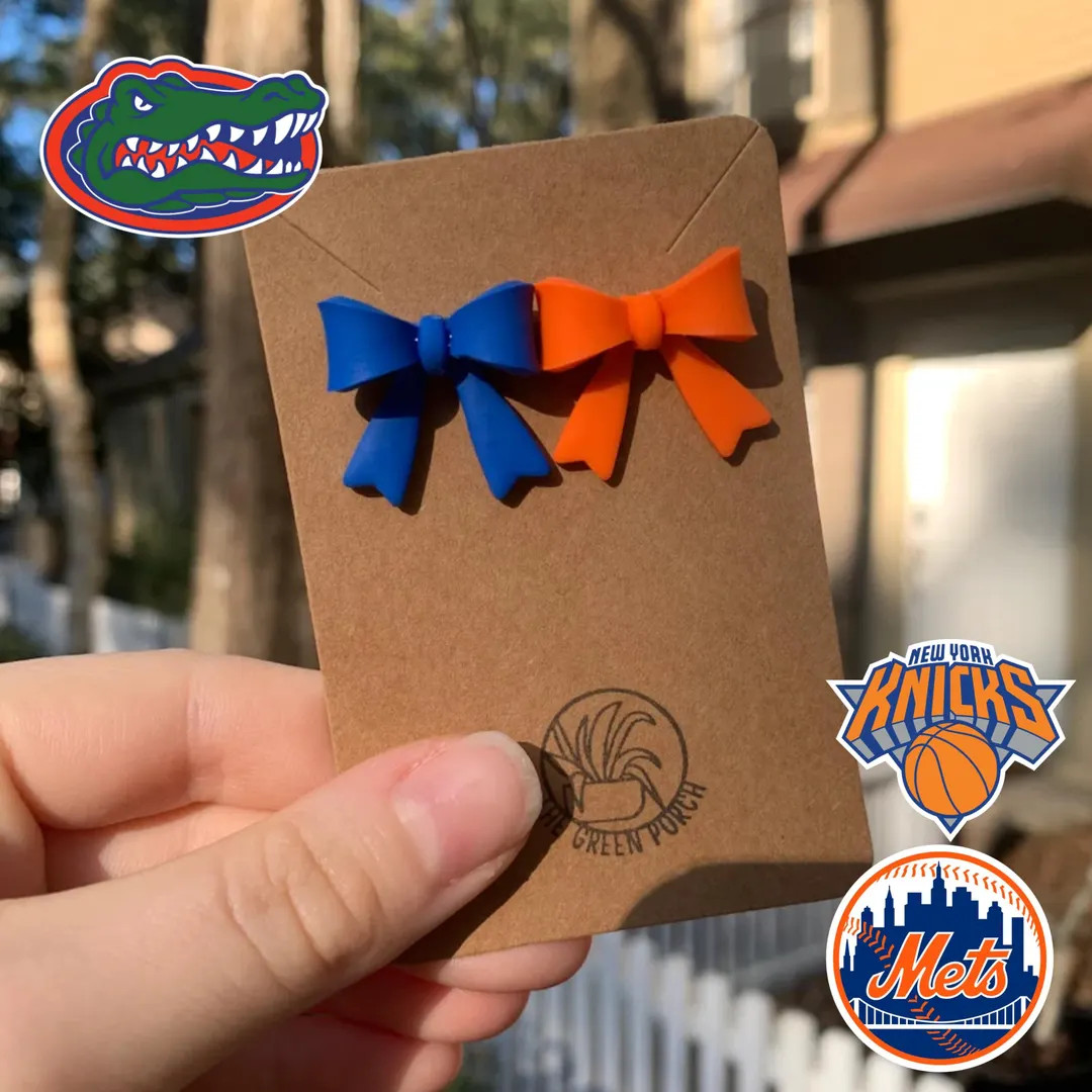 GAME DAY BOWS Florida Gators New York Knicks New York Mets Orange & Blue Earrings Bow Earrings Ha... | Etsy (US)