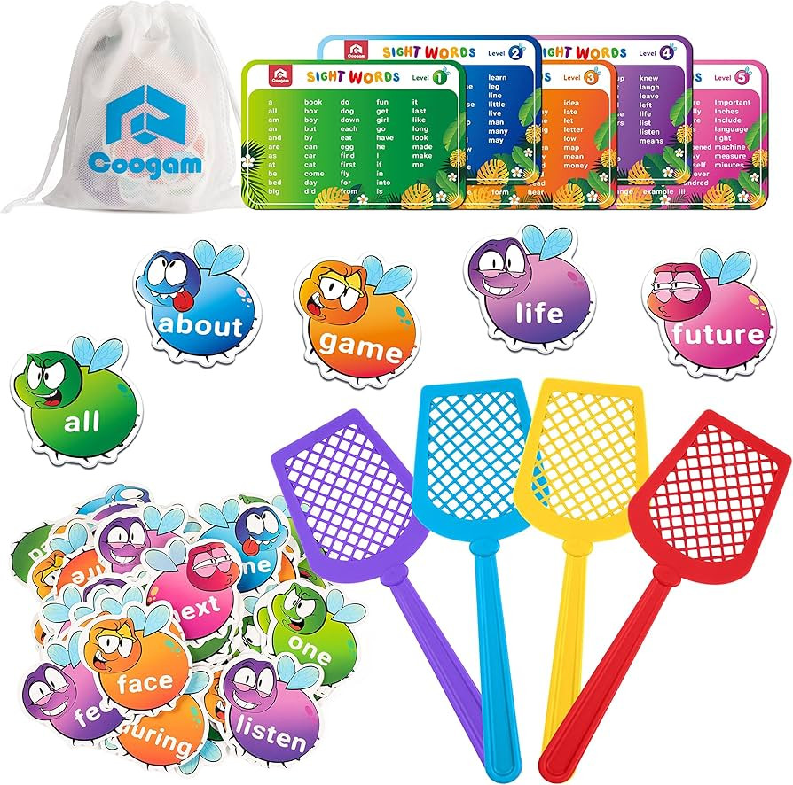 Coogam Site Words Game with 400 Fry Site Words and 4 Fly Swatters Set, Dolch Word List Phonics, L... | Amazon (US)