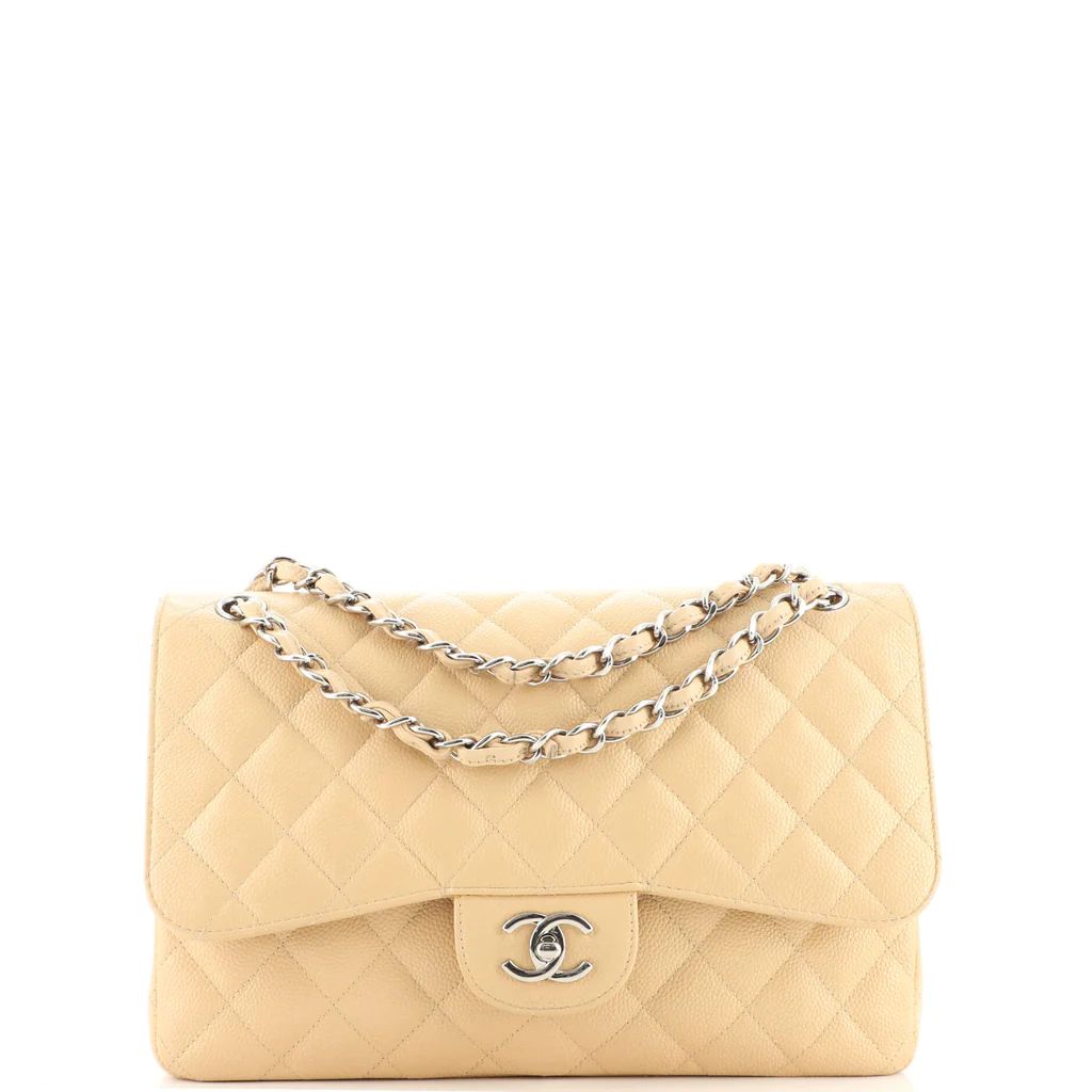 Chanel Classic Double Flap Bag Quilted Caviar Jumbo Neutral 1811351 | Rebag
