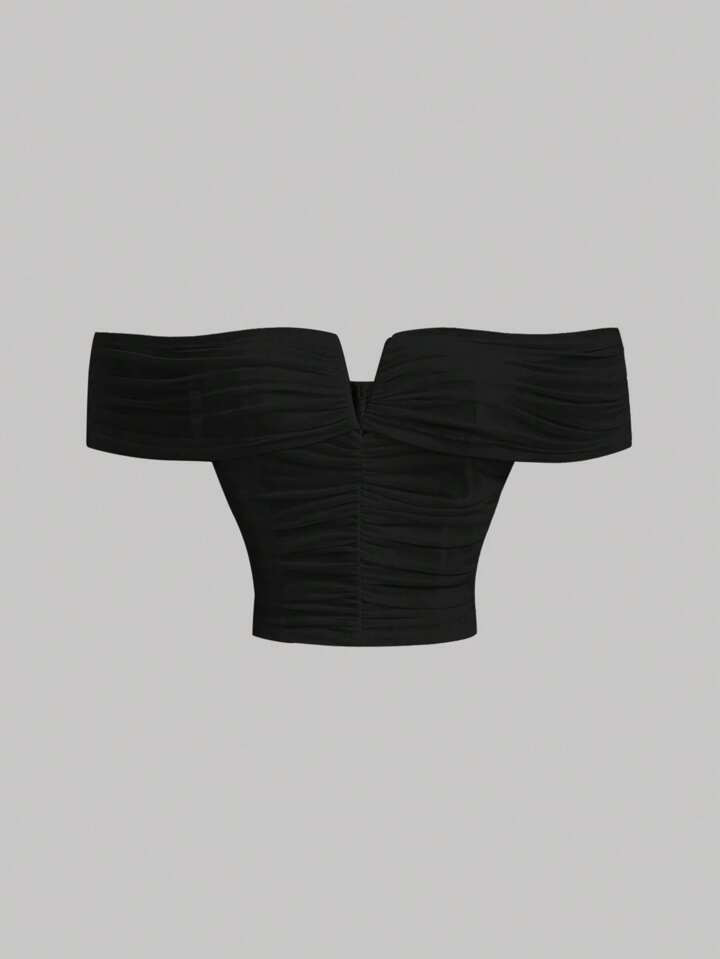 SHEIN MOD Off Shoulder Ruched Bustier Crop Top | SHEIN