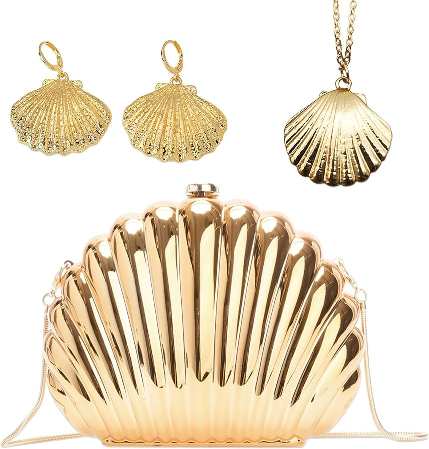 Gold Seashell Clutch Acrylic Transparent Chain Bag Purse Summer Beach Evening Bag Shoulder Handba... | Amazon (US)