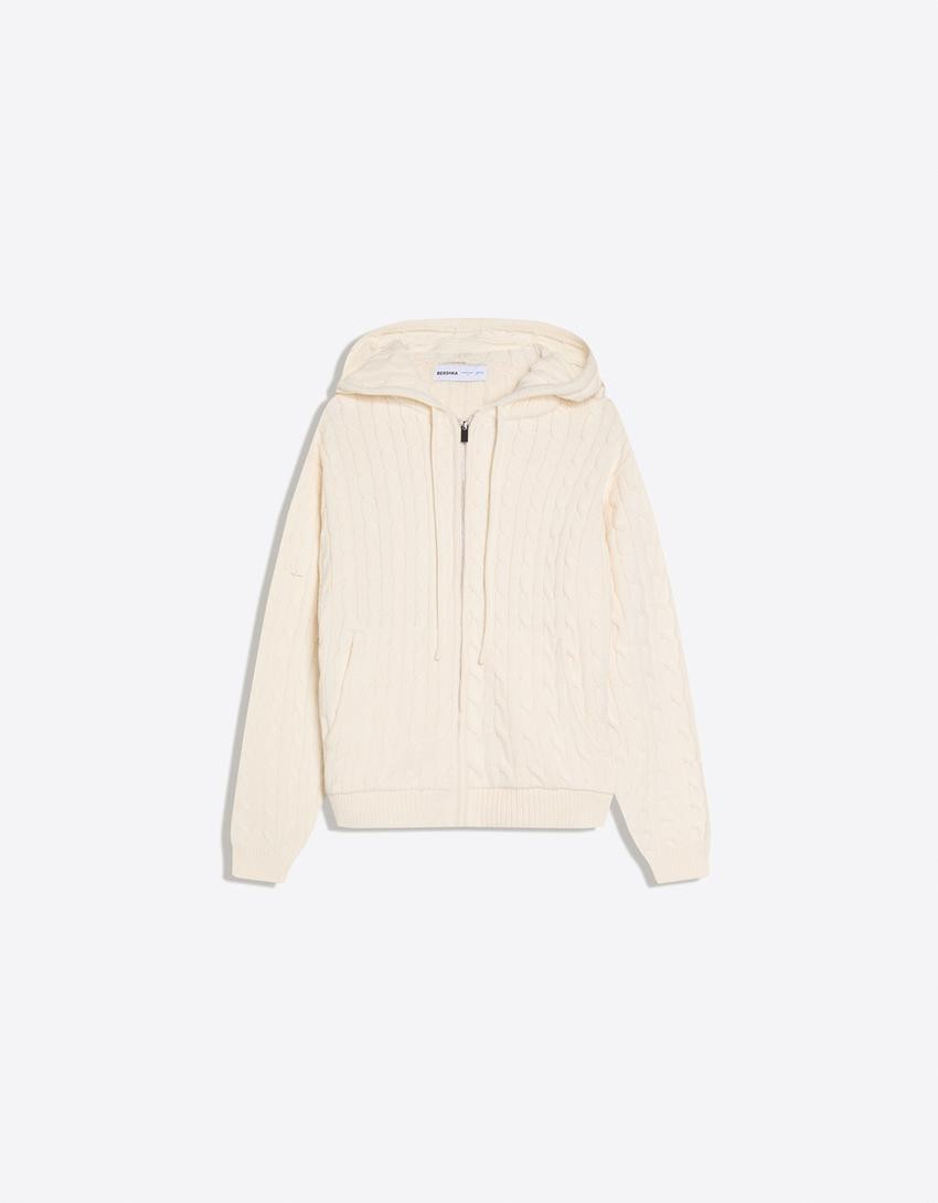 Cable-knit zip-up cardigan - Sweaters and cardigans - Women | Bershka UK