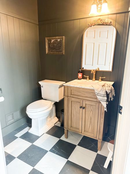 Powder room before and after up on Instagram. Loving everything about it 

Bathroom 
Powder room 
Bathroom decor 
Vanity 
