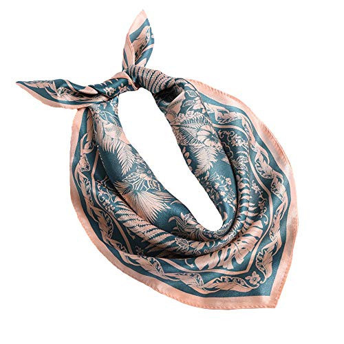 ANDANTINO 100% Pure Mulberry Silk Scarf 35" Large Square Real Silk Headscarf –Women’s Hair Scarves and Wraps (Blue & Pink Leaves) | Amazon (US)