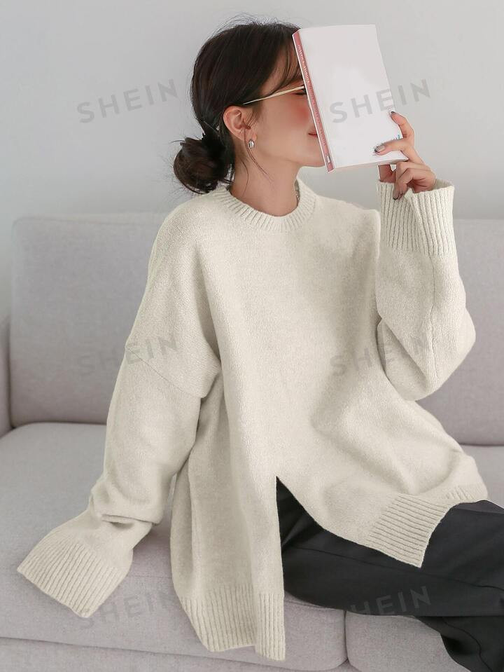 DAZY Drop Shoulder Split Hem Sweater | SHEIN