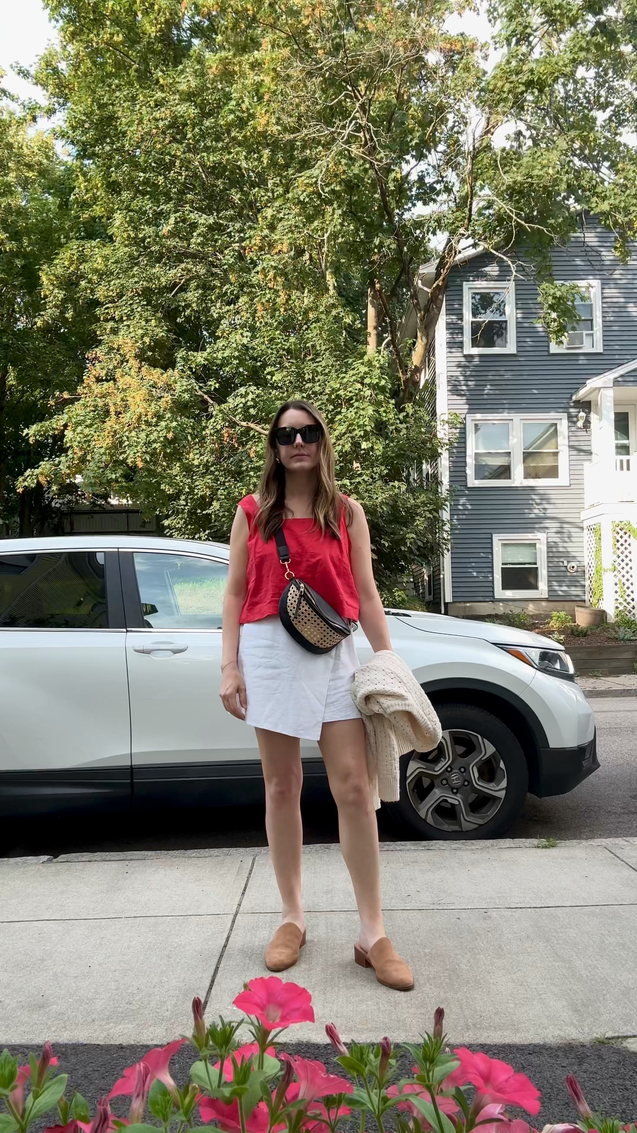 A summer outfit that you could wear to a meeting or out for happy hour. Fourth of July outfit too! Abercrombie linen skort in size medium. Red linen Gap tank in size medium. Black oversized sunglasses by Mango. #abercrombie #summersale #ltksummeroutfit #linenoutfit #linenset

#LTKStyleTip #LTKWorkwear #LTKSummerSales