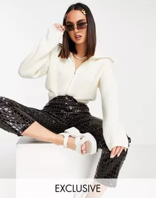COLLUSION knitted cardigan with oversized zip collar in cream | ASOS (Global)