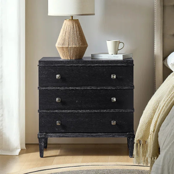 Taesan 28'' H 3-Drawer Nightstand with Built-in Charging Station and Solid Wood Legs | Wayfair North America