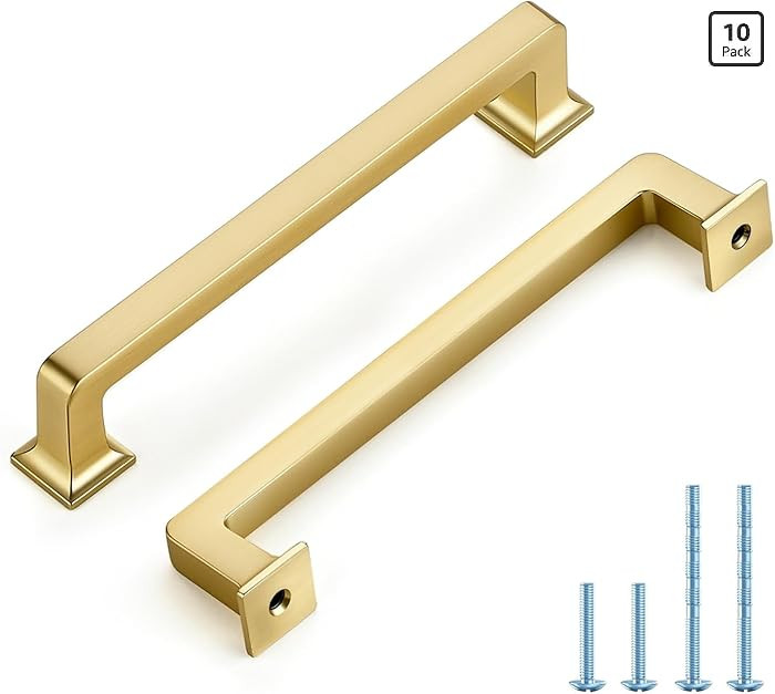 HOME EDIT 10 Pack 5 Inch Brushed Brass Cabinet Handles Solid Zinc Alloy Pulls for Kitchen Cupboar... | Amazon (US)