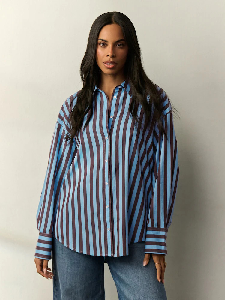 Blue/Brown Stripe Oversized Boyfriend Shirt | Next AU
