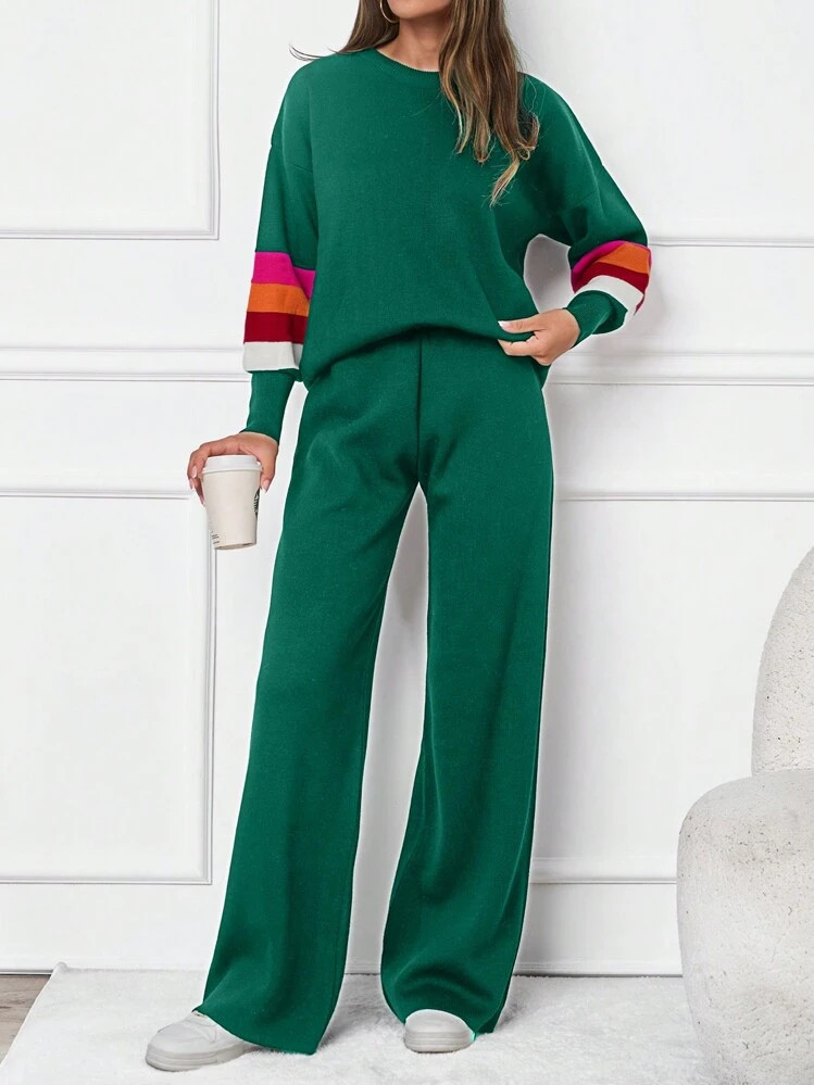 SHEIN Tall 1st Colorblock Drop Shoulder Sweater & 1st Knit Pants | SHEIN