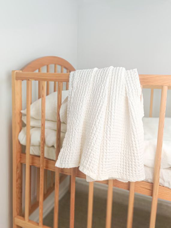 Linen Baby Blanket In White. Waffle Linen Summer Blanket For Babies. Soft Linen Nursery Blanket | Etsy (US)