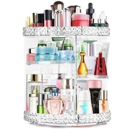360 Rotating Makeup Organizer, Adjustable Storage Large Capacity Makeup Display Case Clear Acrylic Perfume Organizer Container for Cosmetic Brushes Lipsticks | Walmart (US)