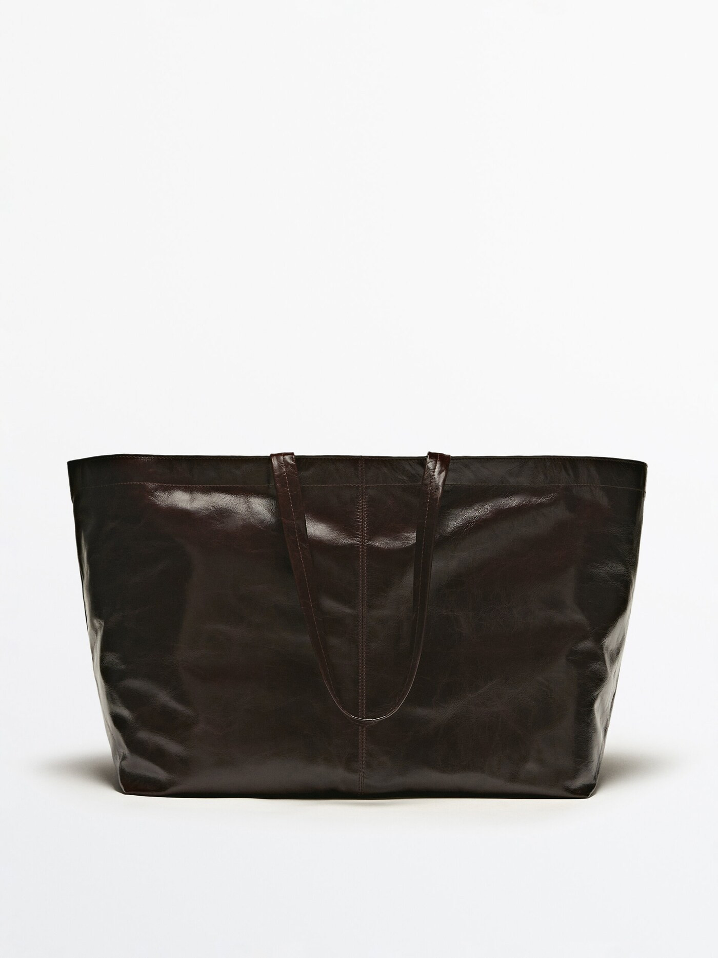 Maxi crackled leather tote bag | Massimo Dutti US