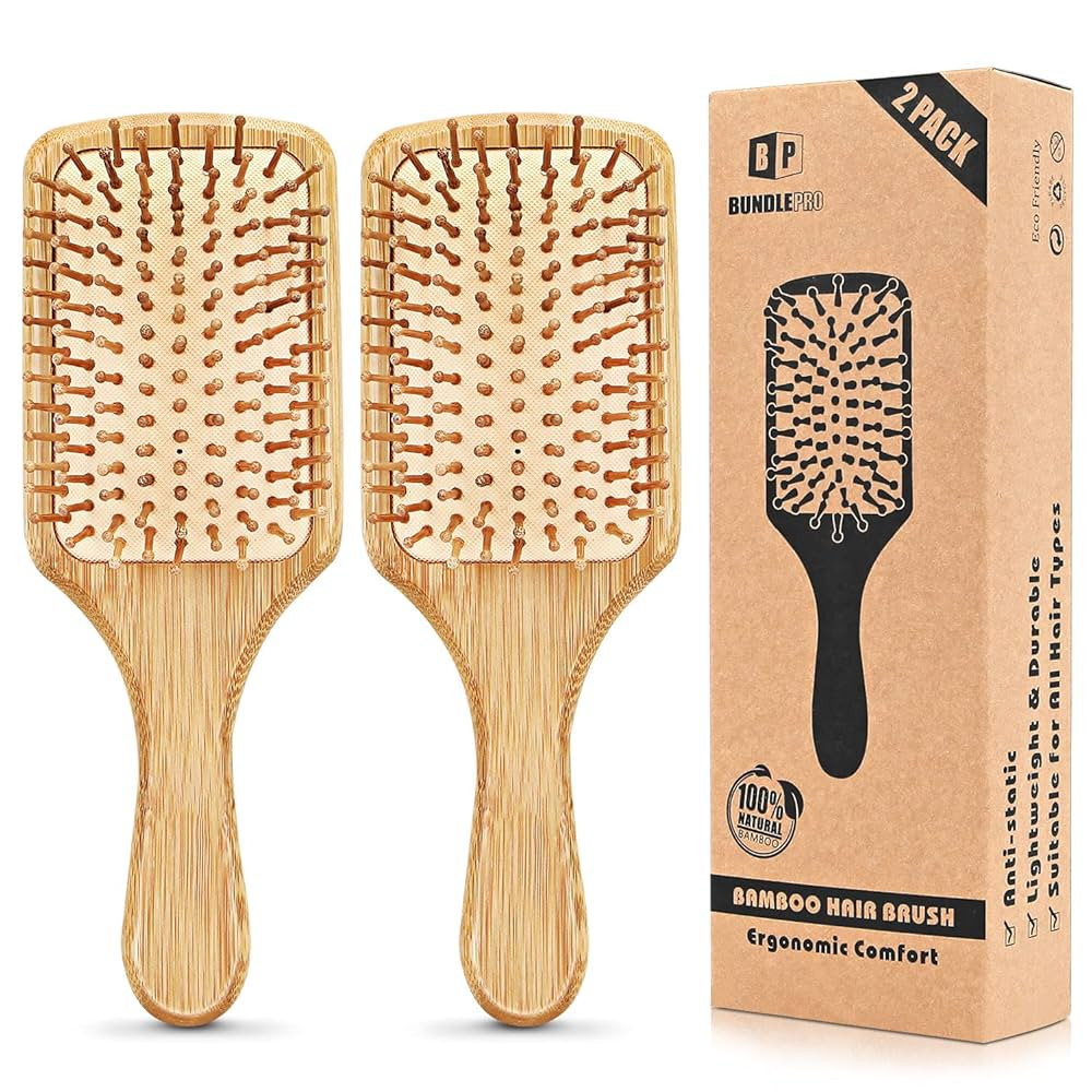 Pack of 2 Hair Brush with Natural Boar Bristles, Massages Scalp Anti-Static Hair Detangle for All... | Amazon (US)