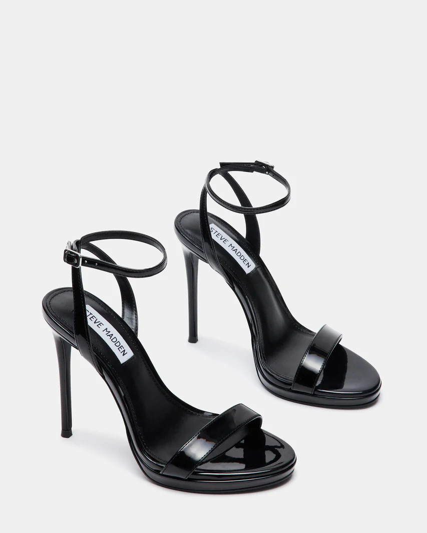 WAFER Black Patent Strappy Heels | Women's Platform Sandals | Steve Madden (US)