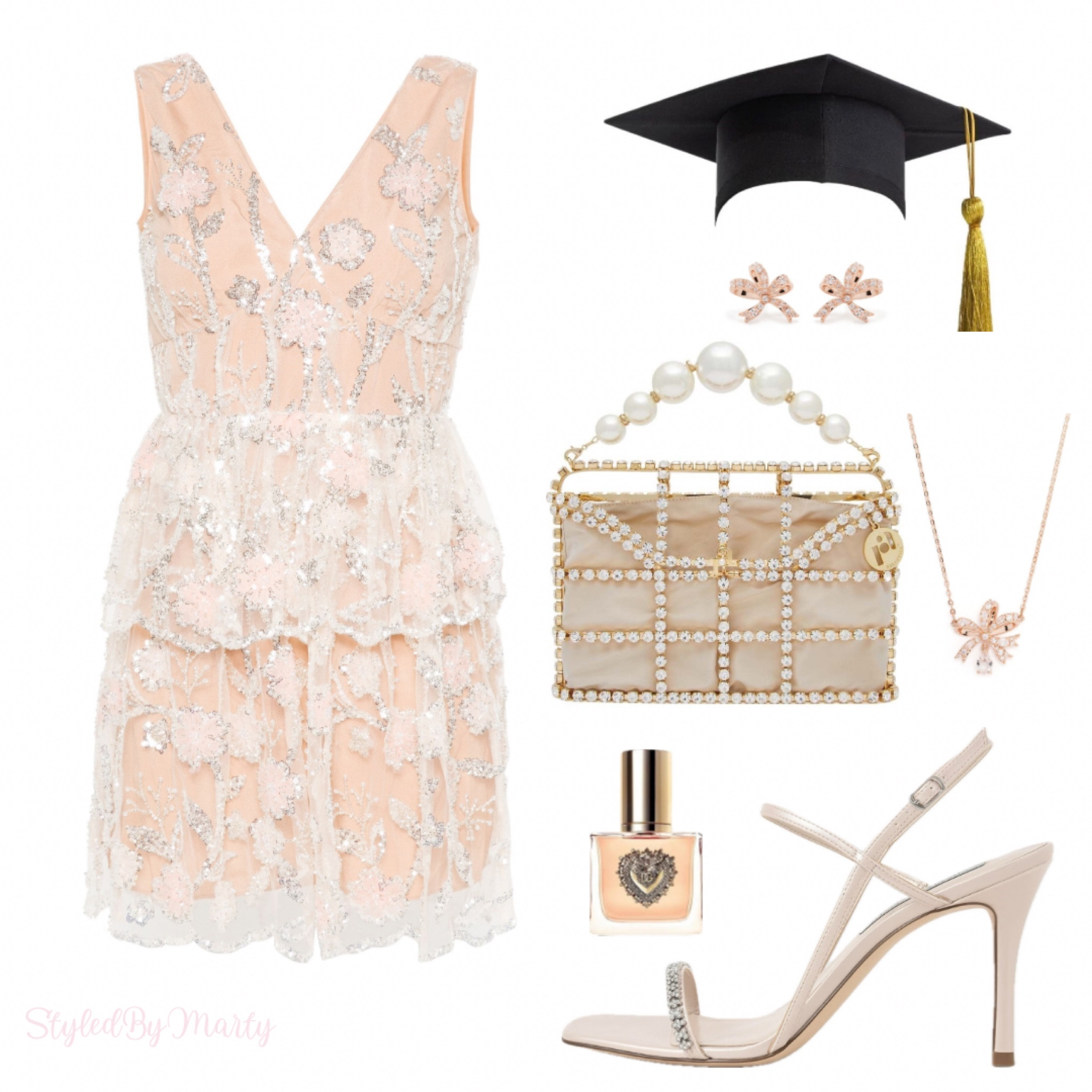 Graduation dress, graduation outfit, graduation party dress, party dress, party outfit, sequin mini dress, girly dress, girly outfit, evening shoe, heeled sandals, pink nude heels, rose gold bow earrings, rose gold bow necklace 

#LTKParties #LTKBeauty #LTKStyleTip