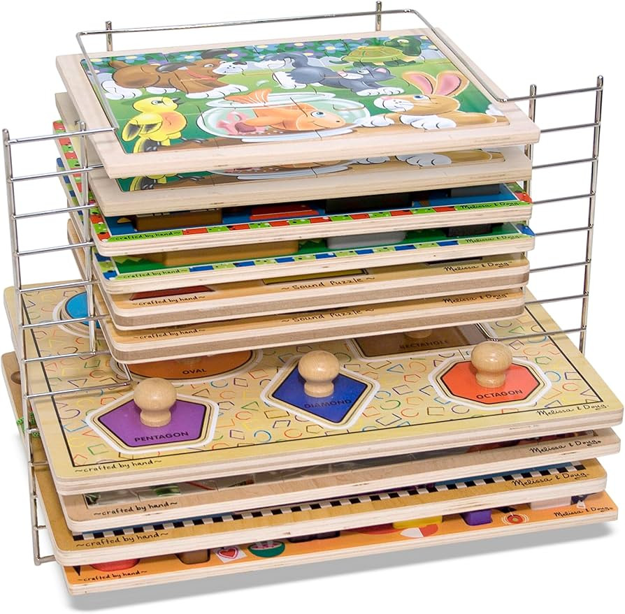 Melissa & Doug Deluxe Metal Wire Puzzle Storage Rack for 12 Small and Large Puzzles - Puzzle Rack... | Amazon (US)