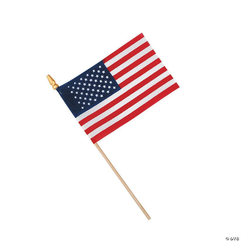 6" x 4" Small Cloth American Flags on Wooden Sticks - 12 Pc. | Oriental Trading Company