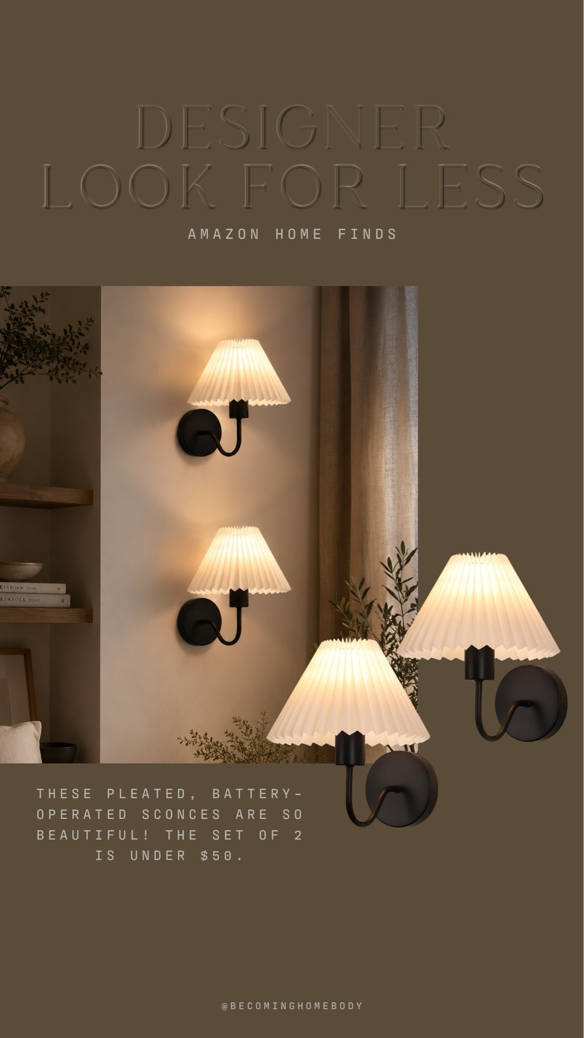 The prettiest, Amazon designer look-for-less sconces. 🖤 Love these pleated lampshades on these lighting fixtures. Neutral Home, Modern Home, Home Decor, Amazon Home