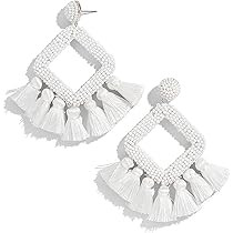 Beaded Tassel Drop Earrings - Statement Hoop Fringe Earrings Dangle, Gift Idea for Women, Girl, Moth | Amazon (US)