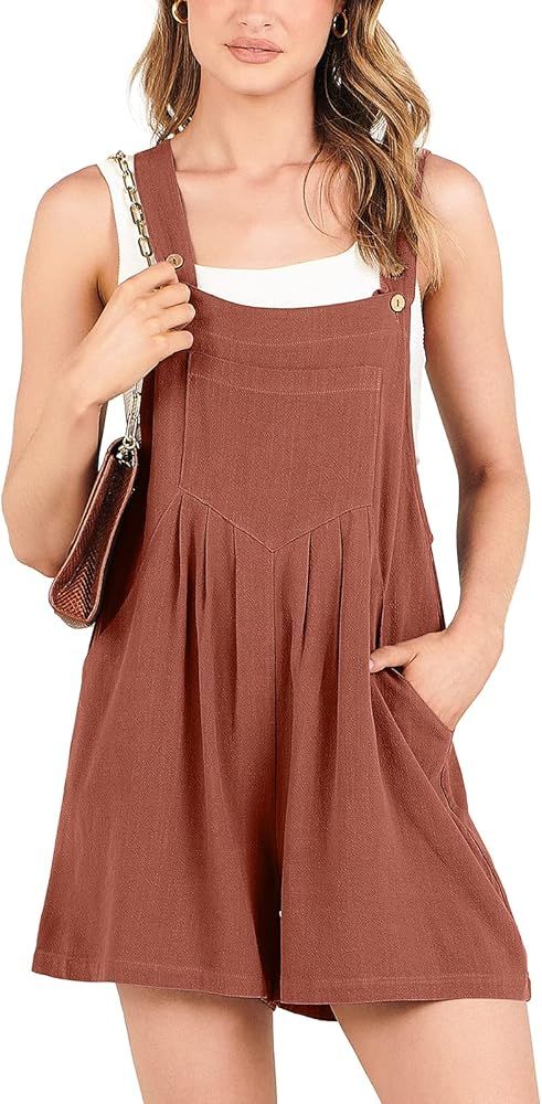 Caracilia Women's Short Overalls Summer Romper Casual Linen Adjustable Straps Loose Bib Overalls ... | Amazon (US)